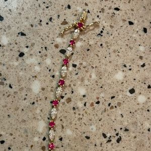 Diamonique 14k Gold Tennis Bracelet round and marquis simulated ruby diamond